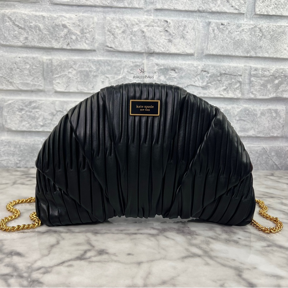Kate Spade Patisserie Pleated 3d Croissant Clutch In Black